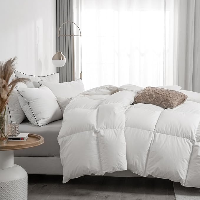 APSMILE Organic Feathers Down Comforter California King, All-Seasons Duvet Insert, 100% Cotton Medium Warm Quilted Bed Comforter Insert (104x96, Ivory White)