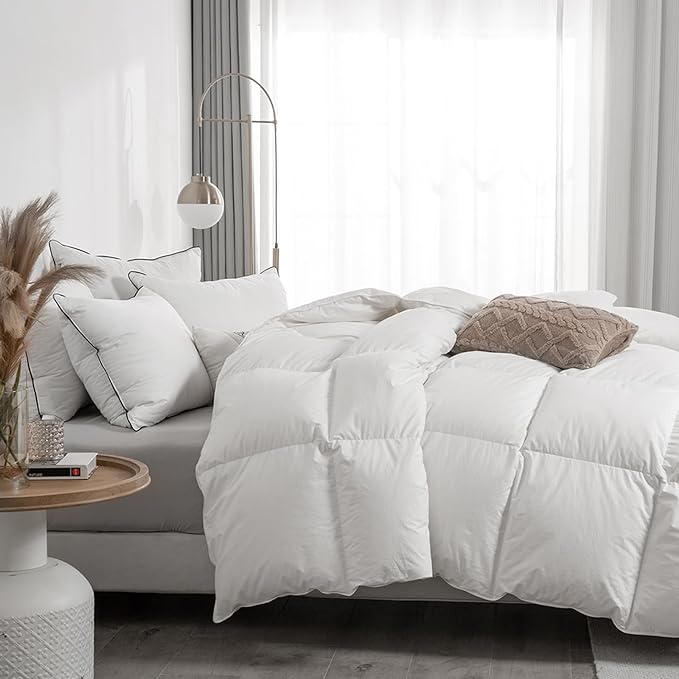APSMILE Twin Size Feathers Down Comforter - Ultra Soft All Seasons 100% Organic Cotton Duvet Insert Medium Warm Quilted Bed Comforter with Corner Tabs (68x90,Ivory White)