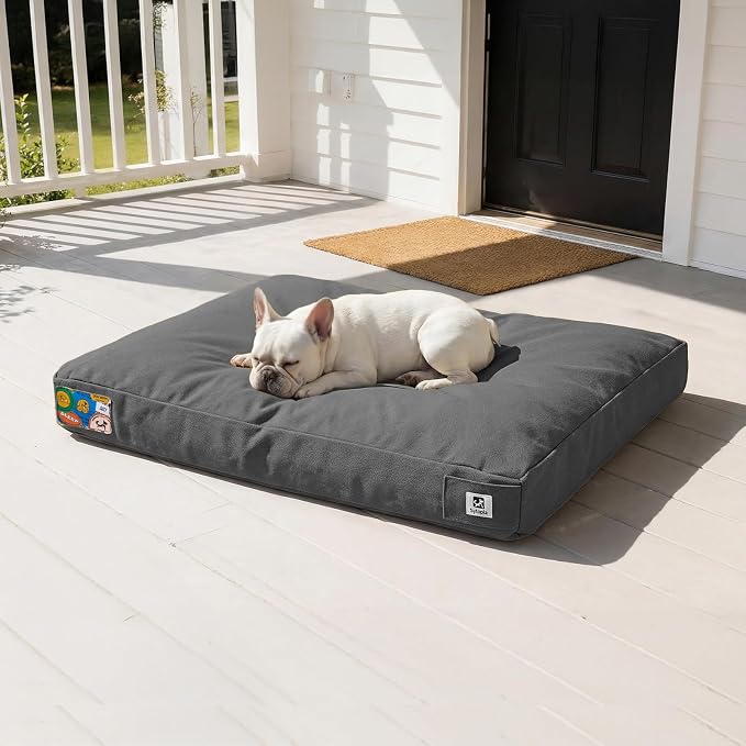 Sytopia 30 Inch Canvas Outdoor Dog Bed for Medium Dogs, Durable Dog Bed with Waterproof Machine Washable Removable Cover, Indoor Patio Pet Pad for Crate, Dark Grey