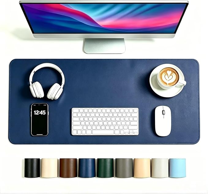 Desk Pad, 25.5" x 25.5" PU Leather Desk Mat, Extended Mouse Pad, Waterproof Desktop Blotter Protector, Non-Slip Ultra Thin Small Laptop Keyboard Writing Mat for Office Home, Dark Blue