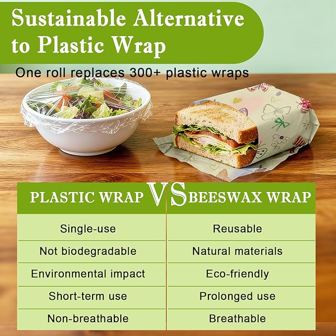 Reusable Beeswax Wraps For Foods, Cheese, Sandwich & Bread- 13 x 39'' Cut to Size - Eco-Friendly Food Storage Alternative to Plastic Wrap & Cheese Paper (Butterfly Pattern001, 13x39'')