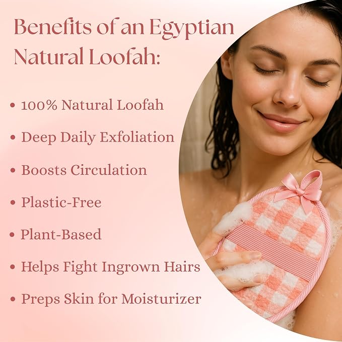 SERRENTO Loofah Women Body Scrub - Luffa Bath Pads, Pink & Beige, 2 Count