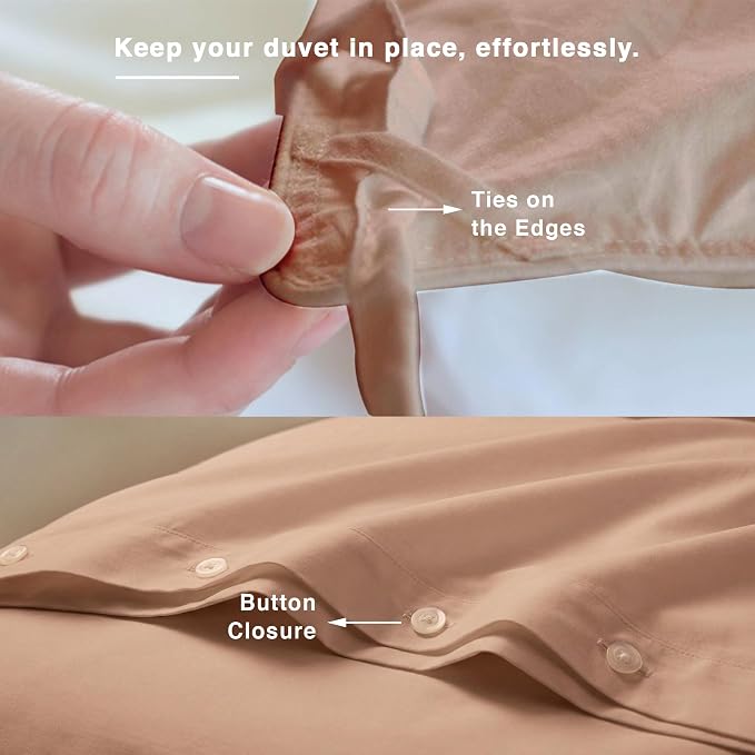 Fabdreams GOTS Certified 100% Organic Cotton Duvet Cover King Size - 400 TC Sateen - Soft - Silky - Button Closure - Edge Ties - 1 Duvet Cover (106"x92")+2 Pillow Shams (20"x36") - Taupe