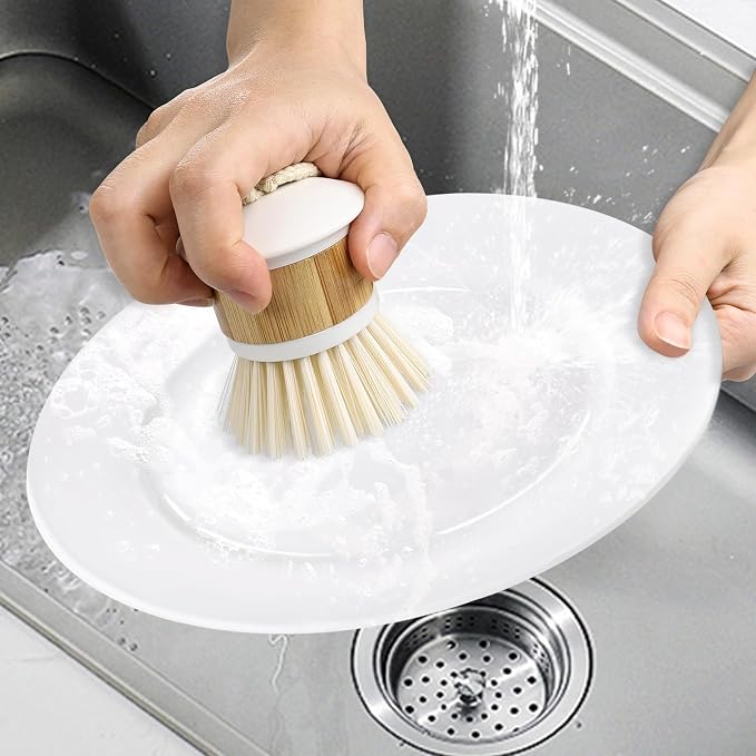 Bamboo Scrub Wooden Dish Brush - Bamboo Dish Brush,Bamboo Scrubber for Dishes, Palm Brush Dish Scrubber for Cleaning Dishes, Kitchen Utensils etc.