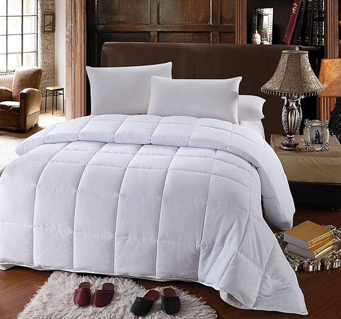Royal Hotel Bedding White Down Alternative Queen Comforter with Corner Tabs - Hypoallergenic All-Season Plush Hotel Style Comforter, Duvet Insert Oversized Queen 92x98