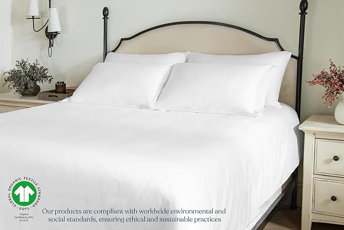 GOTS Certified 100% Organic Cotton Sheets, 400TC Long Staple Cotton, Ultra Soft, Silky, Moisture-Wicking, Smooth & Breathable, with Elasticized Deep Pocket