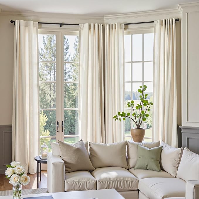 jinchan Linen Curtains 96 Inch Length 2 Panels Set Light Filtering Window Curtains for Living Room Bedroom Farmhouse Drapes Aesthetic Decor Drapes 8ft Long, Back Tab, Linen Natural, 50W x 96L