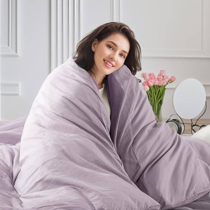 NEXHOME PRO Duvet Cover Set 100% Washed Cotton California Kingn 104"x98", Organic Natural Linen Look Textured 3 Pieces Bedding Set Lavender Lilac with Zipper Closure, Breathable Soft(No Comforter)