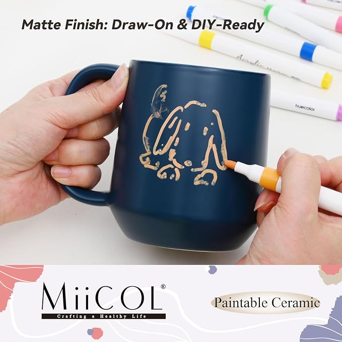 Miicol Ceramic Coffee Mug, 16 oz Large Coffee Cup, Tea Mug with Handle, Flat Bottom Mug for Men, Women, Office, Microwave and Dishwasher Safe, Multi-Color, Navy