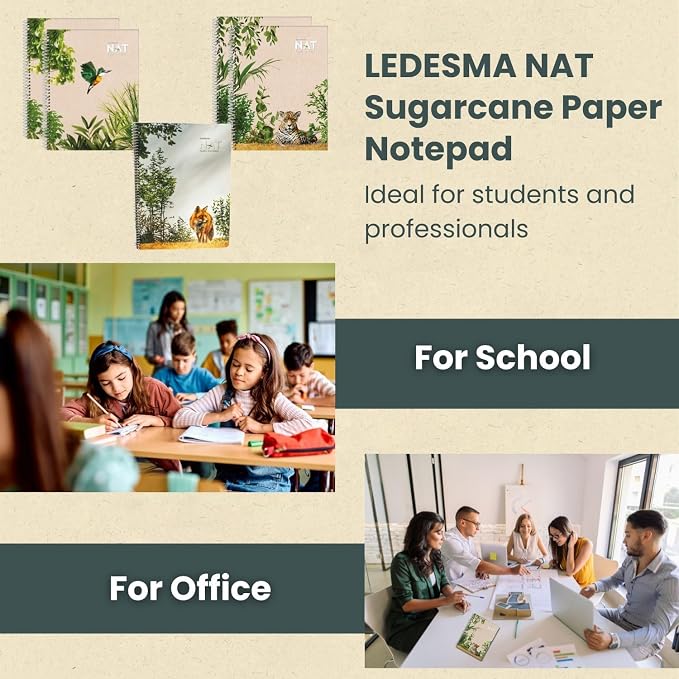Spiral Lined Notepad with Perforated Edges - 8.7x11.5 Inches, No Tree Used, Sugarcane Fiber - Unbleached, Assorted Covers for School, Office & Writing (5 Pack)