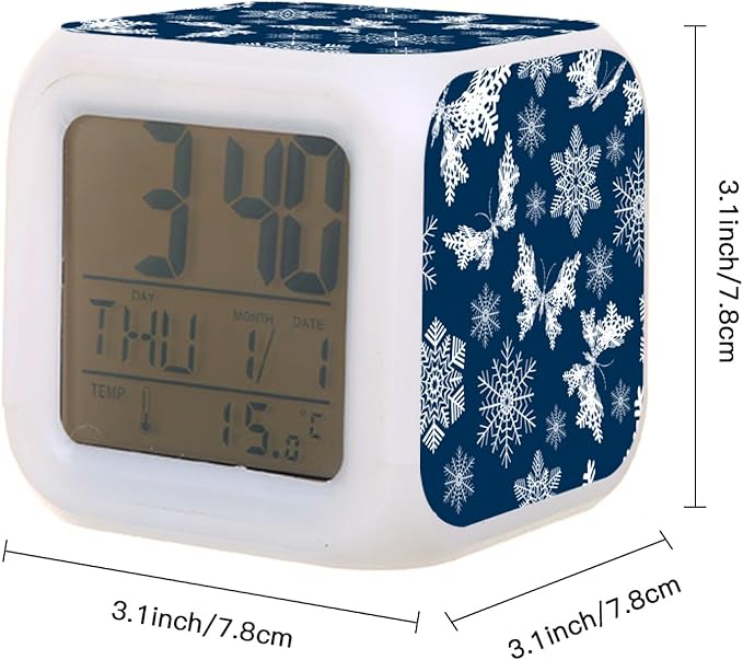 Digital Alarm Clock,Snowflake Butterfly 7 Color Change LED Digital Alarm Clock with Date Thermometer for Toddlers,Girls and Boys