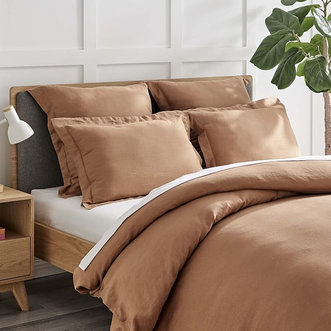 Levtex Home - 100% French Flax Linen - King Duvet Cover - French Flax Washed Linen - Sandstone - Duvet Cover Size (106x94in.)