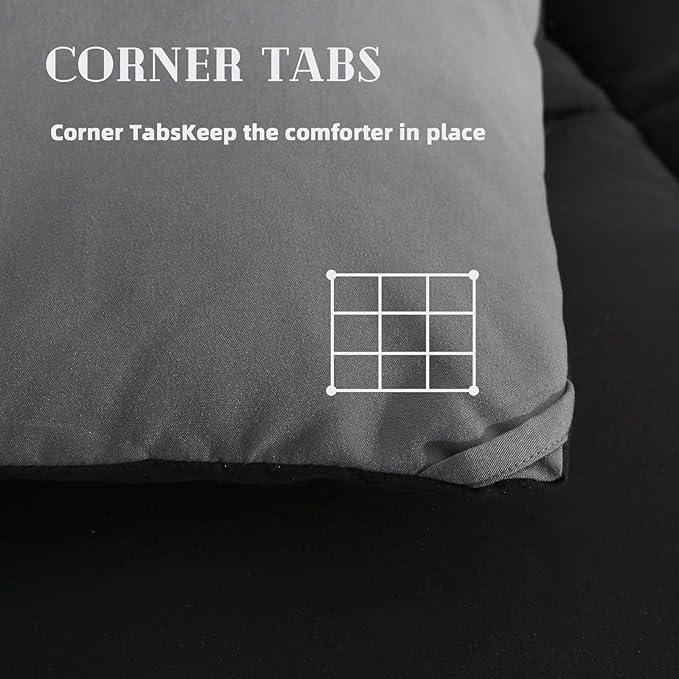 DOWNCOOL Comforter King Size, Reversible Duvet Insert,Black/Grey All Season Blanket, Lightweight Quilt, Down Alternative Hotel Comforter with Corner Tabs (Black/Gray, King 102x90 Inches)
