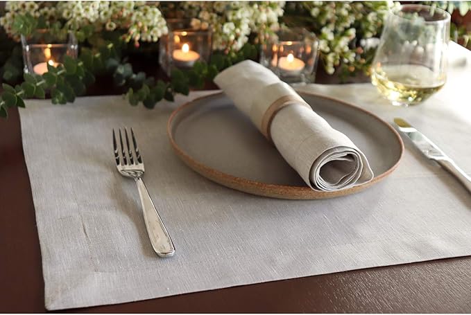 Huddleson Natural Linen Napkin 20x20 (Set of Four) Luxury Italian Linen Napkin Sewn in US