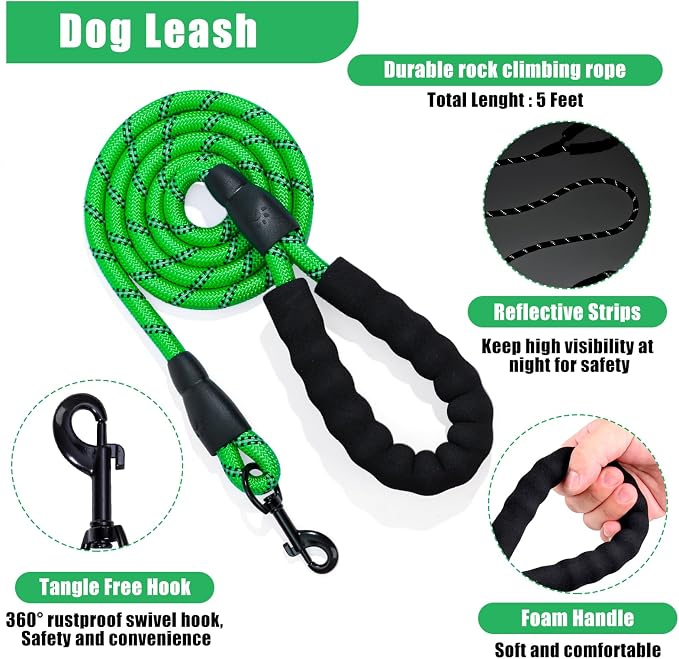 No Pull Dog Harness Adjustable Collar & Leash Set - Dog Halter Harnesses Collapsible Bowls & Poop Bag Dispenser Muzzle ID Tags Toys Fits Small Medium Large Dogs (Green-M)