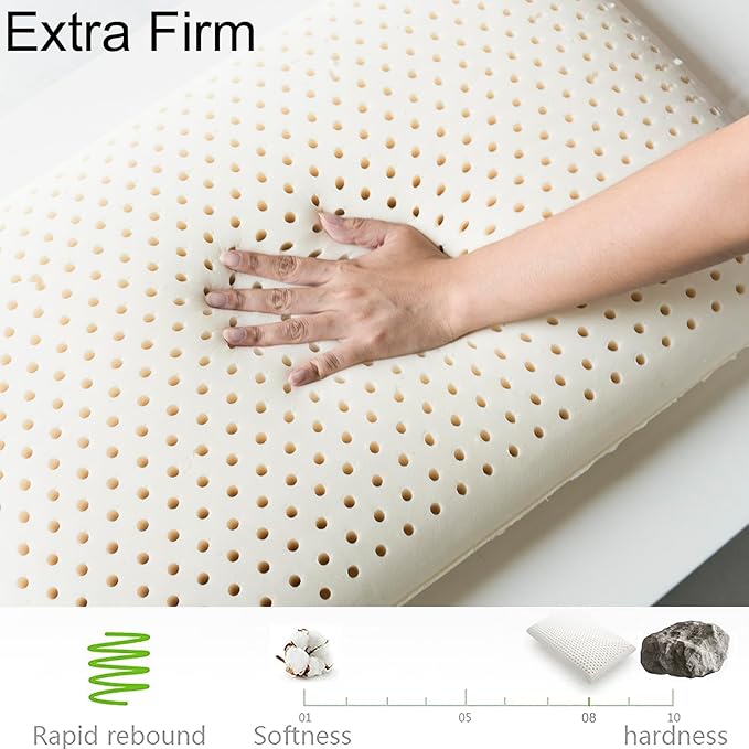 Talatex Latex Pillow, 100% Natural Premium Latex Firm Pillow Medium Low Pofile Helps Relieve Pressure, Neck and Shoulder Pain (Standard, Firm Natural Latex)