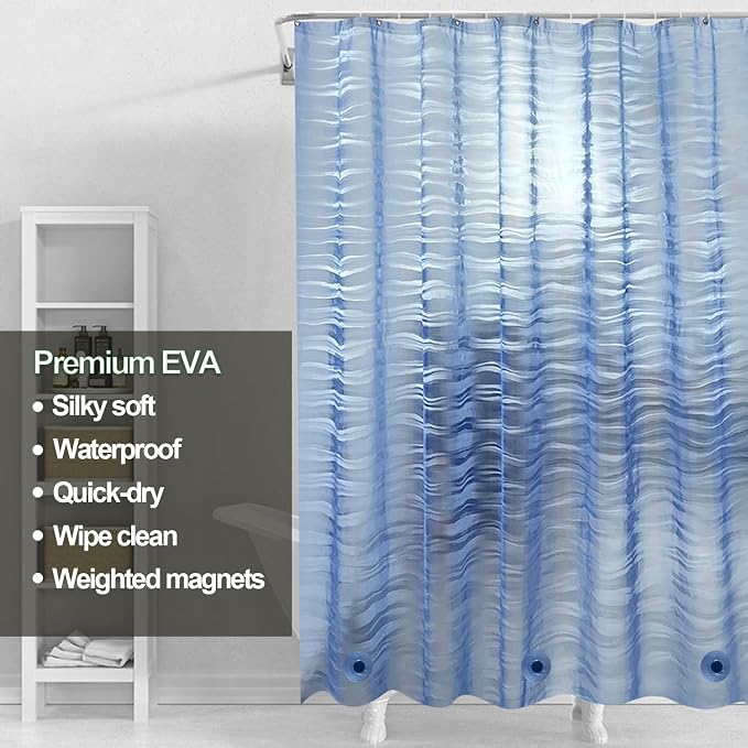 Plastic Shower Liner - Premium EVA 4G Shower Curtain Liner with Rustproof Grommets and 3 Weighted Magnets, Waterproof Shower Curtains for Bathroom (Ripple)