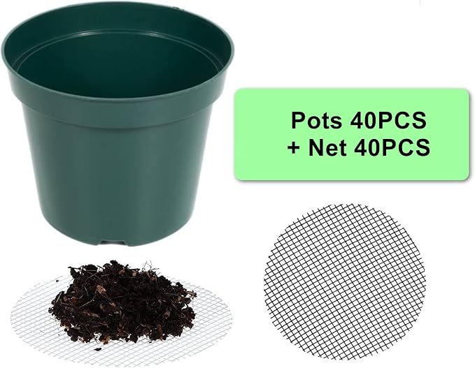 RooTrimmer 40 Pack 4 Inch Plastic Nursery Pots with Mesh Pad, Thick Sturdy Plastic Plant Pots with Drainage Holes Indoor/Ourdoor Flower Planter Pots, Green
