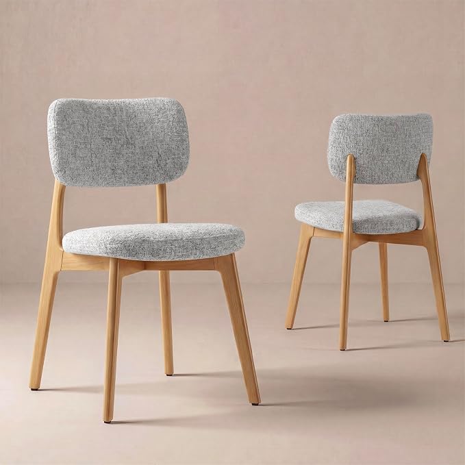 COLAMY Dining Chairs Set of 6, Modern Upholstered Kitchen Room Chairs with Solid Natural Oak Wood Legs, 5-Min Easy Assembly Anti-Wobble, High-Weight Fabric Farmhouse Side Chair, 300lbs,Oak,LightGrey