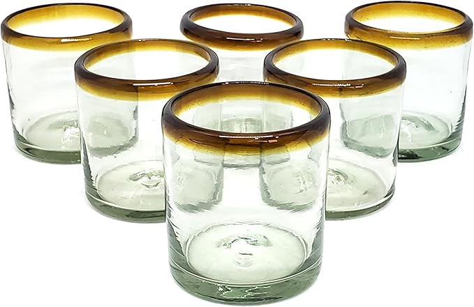 Amber Rim 8 oz DOF Rock Glasses (set of 6), Recycled Glass, Lead-free, Toxin-Free (DOF Rocks)