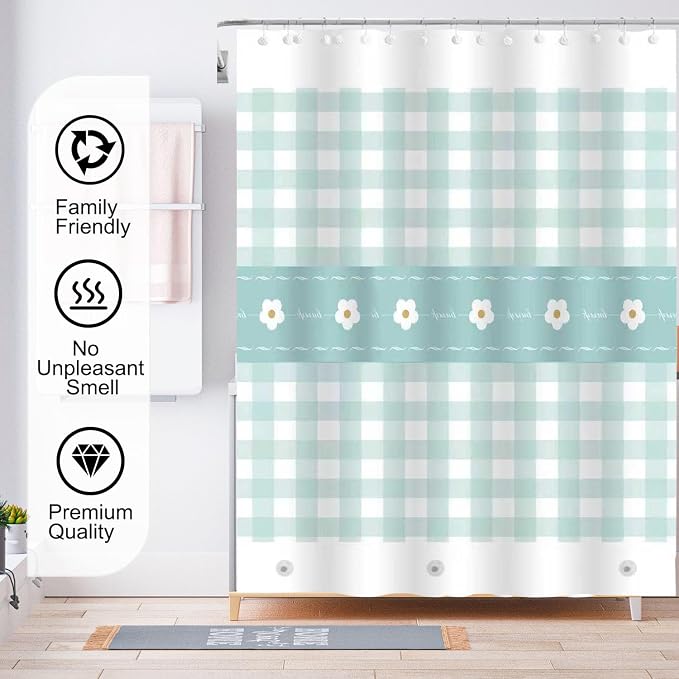 TIKABC Shower Curtain Liner, 4G PEVA Shower Liner, Plastic Peva Waterproof Shower Curtains, 72x72 inch with Grommet Holes 3 Magnetic Weights