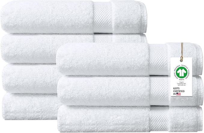 100% Organic Cotton Towels 650 GSM Plush Feather Touch Quick Dry Bath Towel, Pack of 7 GOTS Certified, Oeko-Tex Green Certified, Organic Cotton Bath Towel, 30"X58"