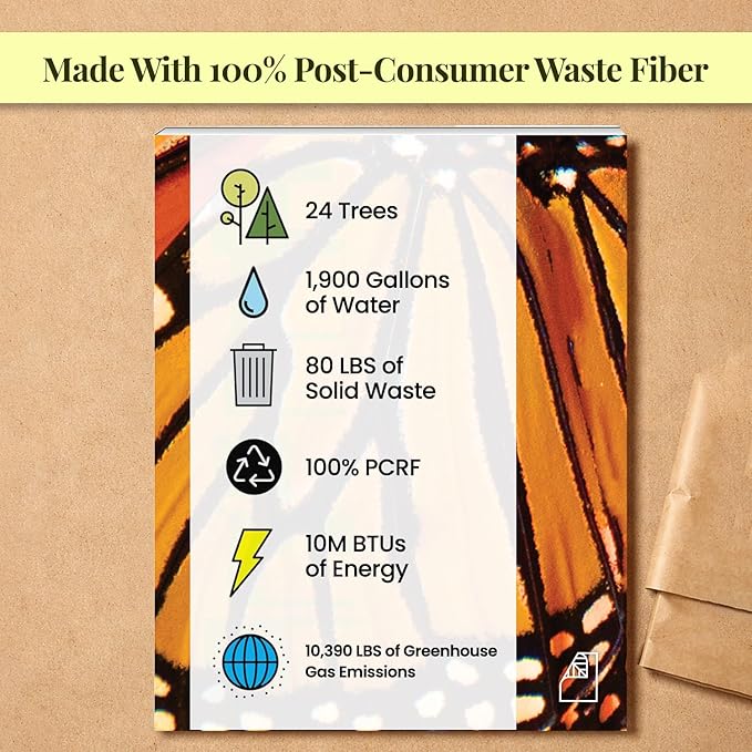 Photoreal Journal, 100% Recycled, Monarch Butterfly, 9.75" x 7.75", 192 Pages Lined, Perfect Bound, FSC Certified, Made in USA