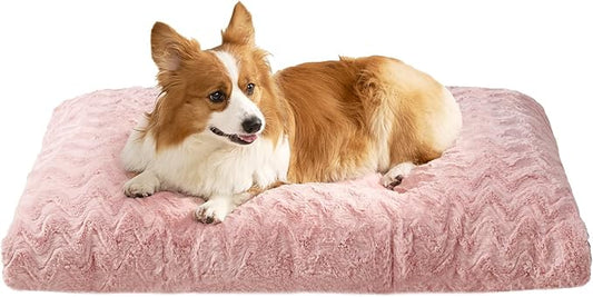 EHEYCIGA Washable Large Dog Bed for Crate 35x23 Inch, Kennel Pad for Dogs Up to 45 lbs, Plush and Comfy Pet Sleeping Mat, Pink