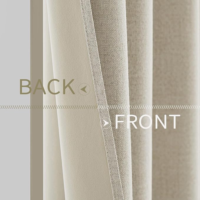 MIULEE 100% Blackout Linen Textured Curtains for Bedroom Solid Thermal Insulated Light Ivory Grommet Room Darkening Curtains & Drapes Luxury Decor for Living Room 52 x 108 Inch (2 Panels)