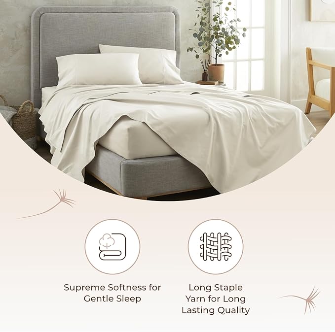 Organic King Fitted Sheet Only Deep Pocket - 100% Organic Cotton Sheets with Breathable 300 Thread Count