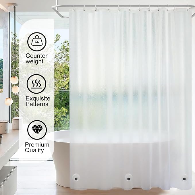 TIKABC Shower Curtain Liner, 4G PEVA Shower Liner, Plastic Peva Waterproof Shower Curtains, 72x72 inch with Grommet Holes 3 Magnetic Weights