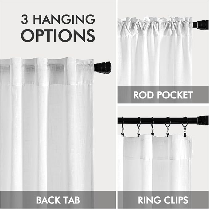 MIULEE White Linen Curtains Short 54 Inch Long 2 Panels for Kitchen Bedroom, Soft Thick Linen Textured Window Drapes Semi Sheer Light Filtering Back Tab Rod Pocket Burlap Look Decor