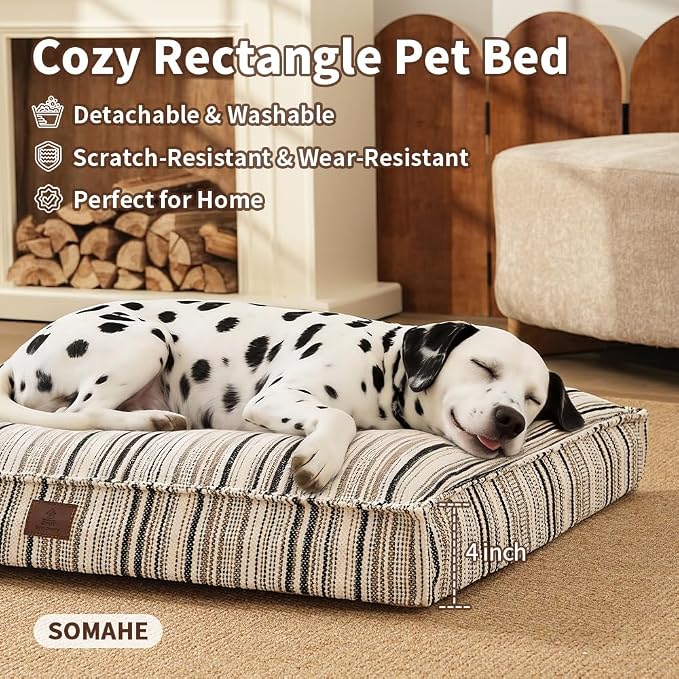 SOMAHE 4 Inch Orthopedic Dog Bed for Crate, 27 x 20 Inch, Orange Chenille | Washable Removable Cover, Waterproof Inner Liner, Non-Slip Bottom, Orthopedic Dog Crate Mattress for Medium & Large Dogs