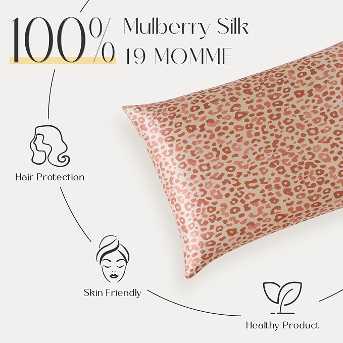 ZIMASILK 100% Pure Mulberry Silk Pillow Cases for Hair and Skin, Soft, Hypoallergenic & Smooth, Both Sides Grade 6A Silk, with Hidden Zipper, Gift for Women Men, 1pc (Queen 20"x30", Pink Leopard)