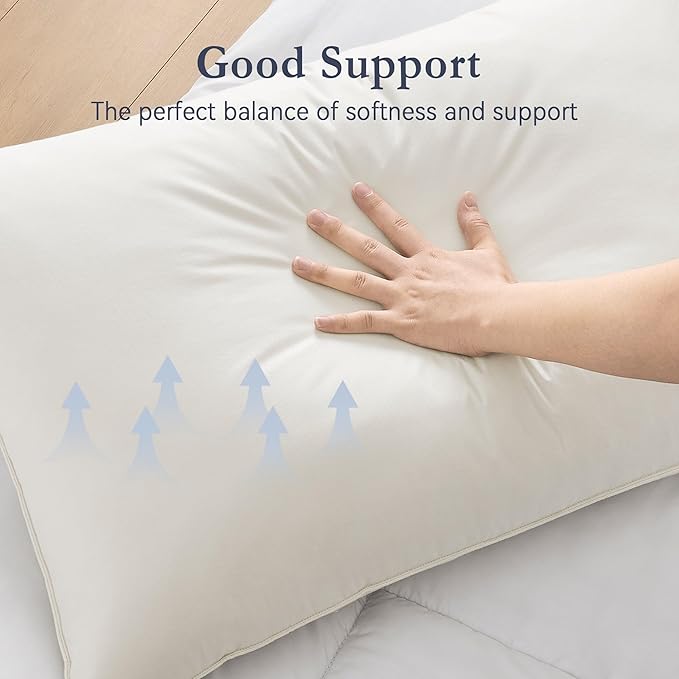 puredown® Goose Feather Down Pillows, 100% Organic Cotton Cover, Luxury Hotel Collection Bed Pillows for Sleeping Set of 2, King Size