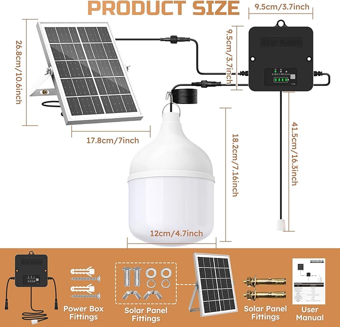 Solar Shed Light Indoor Outdoor, 2200LM Pendant Light Daytime Available with Pull String, Dusk to Dawn Solar Indoor Lights, 3 Lighting Modes, IP65 Waterproof for Barn, Gazebo, Shop, Garage