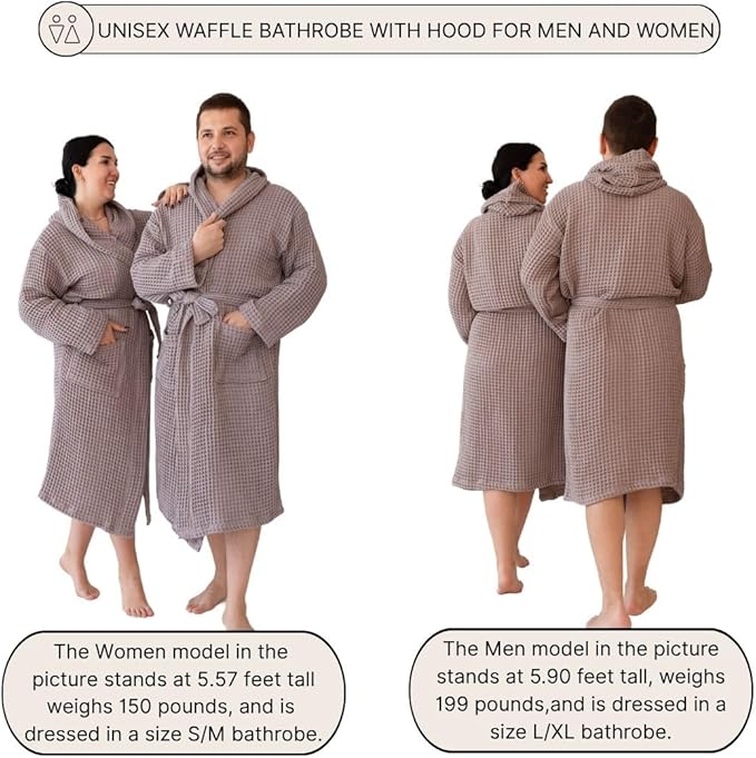 100% Turkish Cotton Men's Waffle Robe with Hooded, Premium Soft Cozy Housecoat or Quick-Dry Bathrobe for Mens
