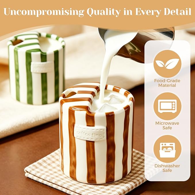 Ceramic Coffee Mug Novelty Ceramic Travel Mug Cute Espresso Cups To Go Anthropologie Latte Cups Aesthetic Brown Pottery Mugs With Sip Hole 10oz Clay Striped Vintage Handmade Coffee Cup for Home