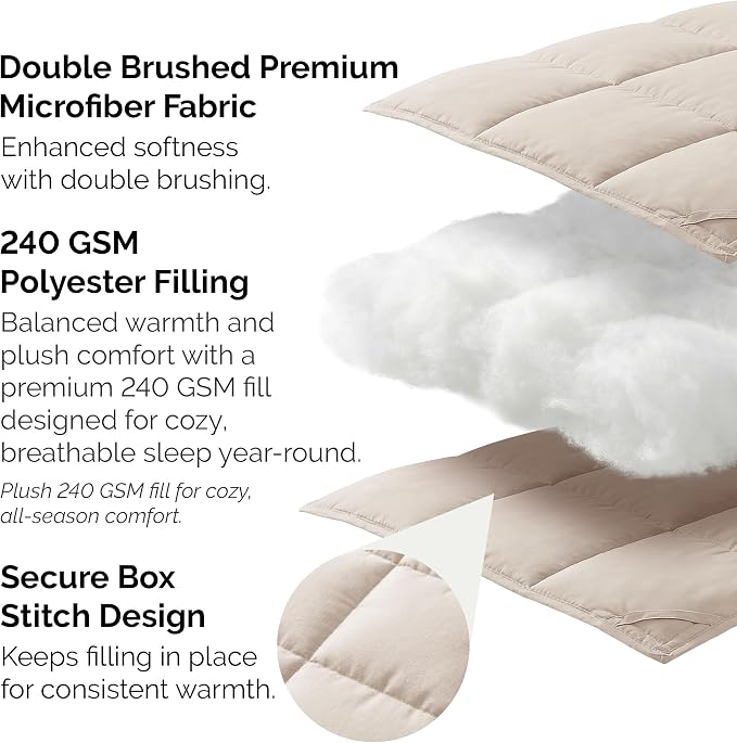 Southshore Fine Living, Inc. Down Alternative Comforters, Queen Size Fluffy Comforter Queen/Full Size Duvet Insert, Machine Washable Cozy Bedding, Bone