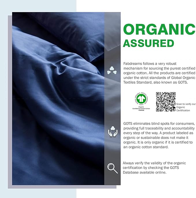FABDREAMS 100% Organic Cotton Twin Sheet Set | 400 Thread Count | Luxury Hotel Collection|GOTS Certified Premium Long Staple Cotton|Elasticised 16" Deep Pockets|Smoother than Egyptian Cotton|Dark Blue