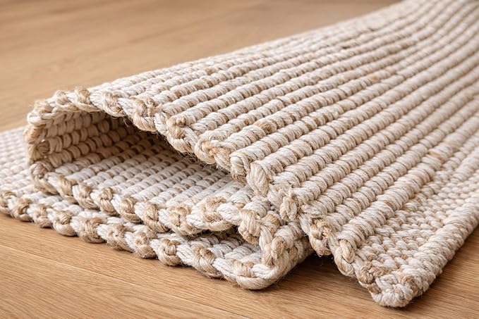S & L Homes Jute Cotton Hand Woven Natural Farmhouse Area Rug for Living Room Bedroom Kitchen Hallway Entryway- Rustic Vintage Bohemian Decor - (3' x 5' Natural)