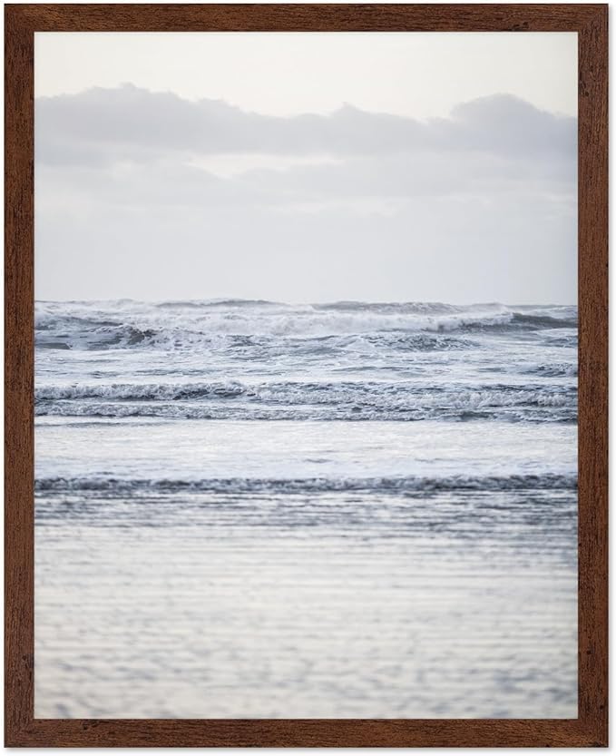 Monem Art Pastel Ocean Waves Seascape Photography Print - Minimalist Coastal Landscape Art Poster - Wall Decor for Living Room, Bedroom or Office - 16x20 Brown Framed Wall Art by Mareike Bohmer