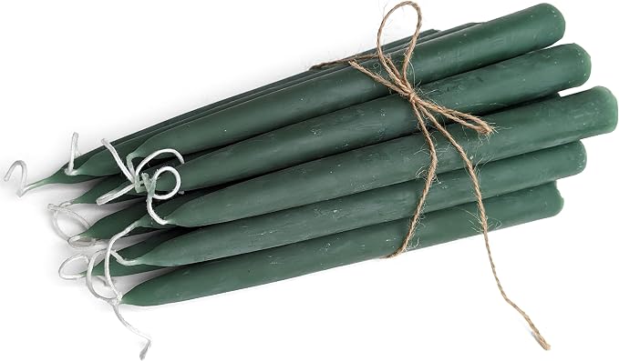 100% Pure Beeswax Taper Candles - All-Natural Handmade Decorative & Dipped Smokeless Unscented Candles for Christmas, Advent, and Hanukkah, Earthen Green, 8.5 Inches, 12 Candle Set, by BeeTheLight