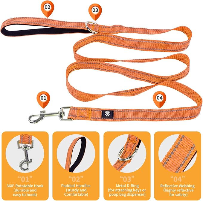 NESTROAD Dog Collar and Leash Set,Reflective Dog Collars with Quick Release Buckle,Adjustable Nylon Pet Collar for Small Medium Large Dogs(Large,Orange)