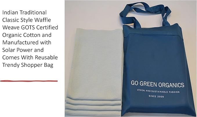 WAFFLE HAND TOWELS PACK OF 4, 20X29 INCHES, 100% NATURAL ORGANIC COTTON GOTS CERTIFIED (BLUE MIST) SUPER ABSORBANT & QUICK DRY, NO SOFTENERS, ENVIRONMENT FRIENDLY