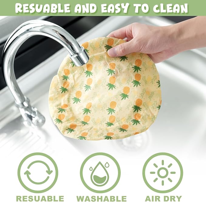 4-Pack Reusable Beeswax Bowl Covers with Fruit Pattern, 6/8/10/12 Inch Elastic Cotton Food Storage Covers for Bread Proofing, Sourdough Dough, Kitchen Containers & Food Storage