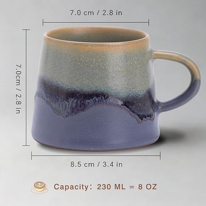 Vintage Coffee Mugs, 8 OZ Handmade Ceramic Coffee Mug with Handle, Pottery Coffee Cup for Morning Coffee, Tea & Latte, Lead-Free, Non-Toxic, Dishwasher & Microwave Safe for Home & Office.(Green)