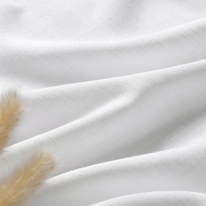 White Semi Sheer Linen Curtains 63 inch Length for Living Room Back Tab Rod Pocket Narrow Mini Skinny Door Decor Cotton Textured Gauze Curtains for Laundry Room Basement Bathroom 38x63