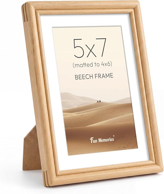 5x7 Picture Frame with Mat for 4x6, USA-Sourced Natural Beech Wood Handcrafted Rounded Corner with HD Tempered Glass, 5 x 7 Photo Frames Gallery Wall & Tabletop, Vertical or Horizontal Display