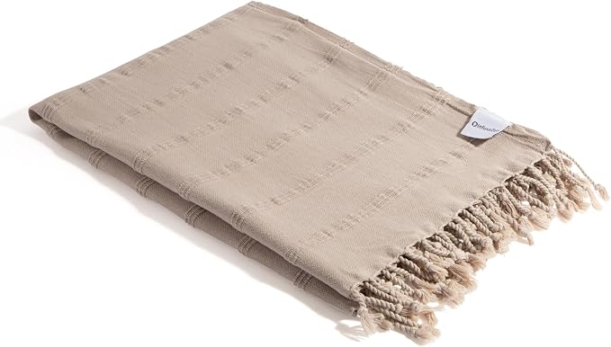 InfuseZen Stonewashed Turkish Cotton Bath and Beach Towel - Beige | 100% Organic, Thin, Soft, Lightweight, Absorbent, Quick-Drying, Large Peshtemal, Sand-Resistant for Shower, Pool, Spa, Travel